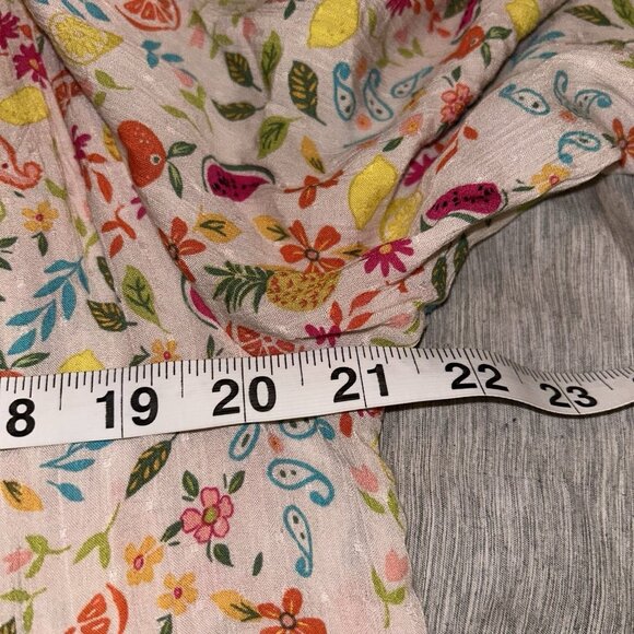 Democracy Multicolor Fruit Floral Print 3/4 Sleeve Button Down Blouse Size Large - Picture 6 of 8